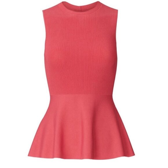 Theory Textured Gloss Shell Hot Pink Ribbed Knit Top Size XS Peplum Sleeveless - Picture 2 of 10